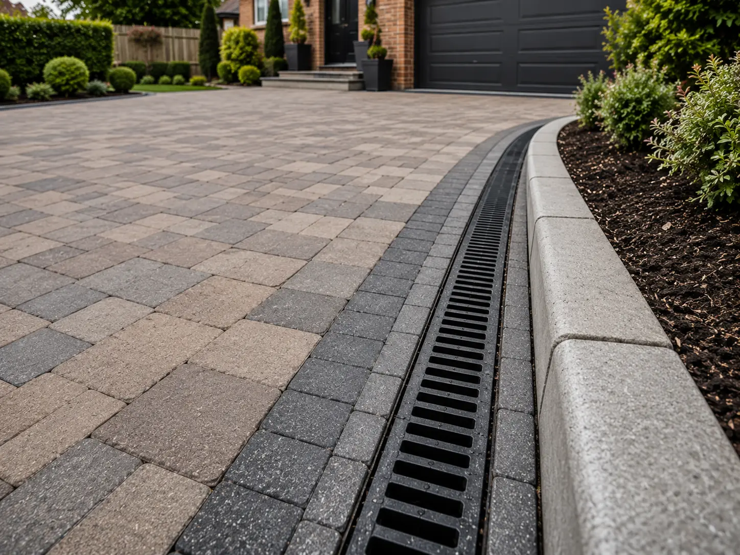 Linear drainage channel installed alongside a block paving driveway in Oxford.