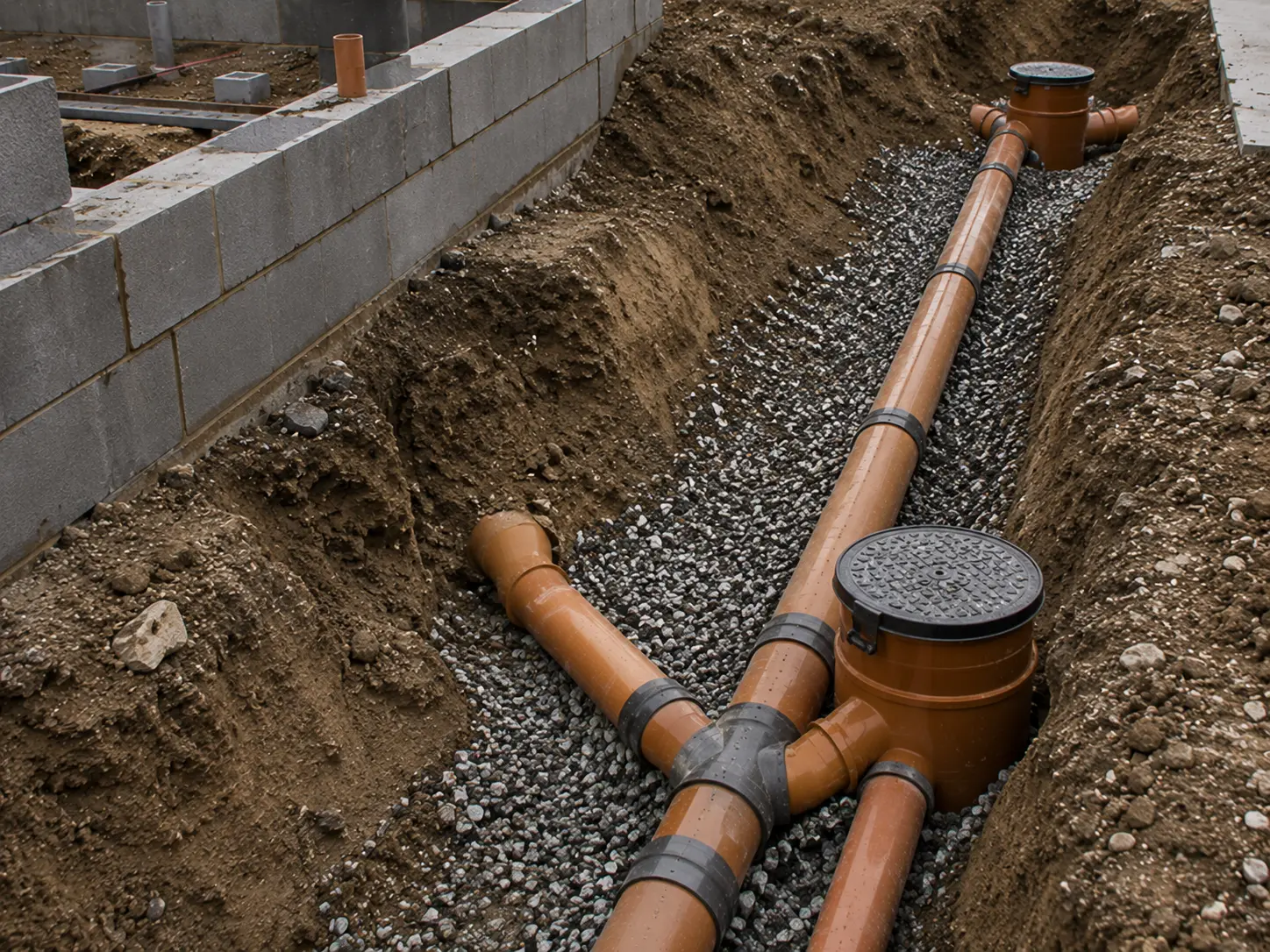 Underground drainage installation for a residential groundworks project in Oxford and West London.