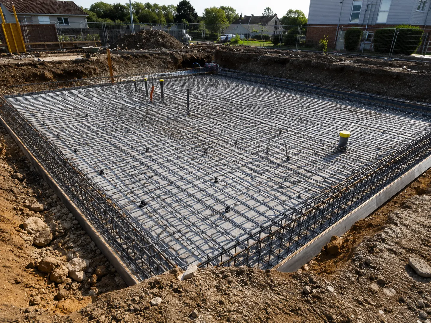 Reinforced raft foundation prepared for a residential construction project in Oxford and West London